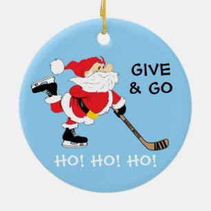 Hockey Santa Give und Go Ho! Ho! Ho! Weihnachten Keramik Ornament