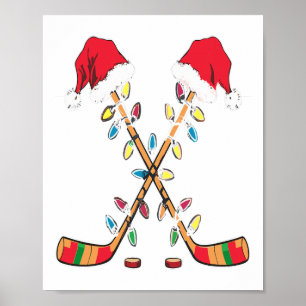 Hockey-Santa-Hut-Weihnachtslichter Lustiger Sport- Poster