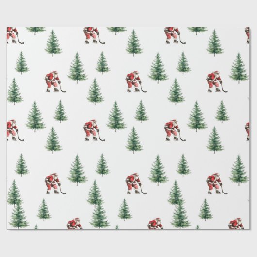 Hockey Santa und Pine Trees Weihnachtswrapping Geschenkpapier (Flach)
