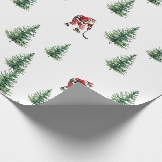 Hockey Santa und Pine Trees Weihnachtswrapping Geschenkpapier (Ecke)
