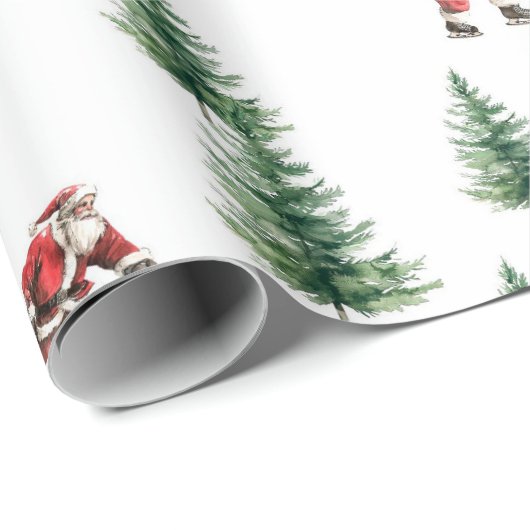 Hockey Santa und Pine Trees Weihnachtswrapping Geschenkpapier (Rolleneckpunkt)