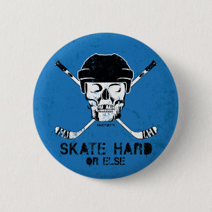 Hockey-Schädel und gekreuztes Stöcke Pinback Button