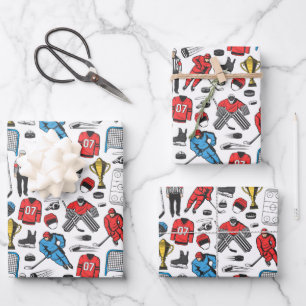 Hockey Schiedsrichterspieler Ice Skaten Rink Muste Geschenkpapier Set