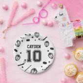 Hockey schwarz und weiß 10. Geburtstag Pappteller (Party)