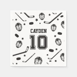 Hockey schwarz und weiß 10. Geburtstag Serviette