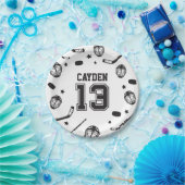 Hockey schwarz und weiß 13. Geburtstag Pappteller (Party)