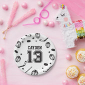 Hockey schwarz und weiß 13. Geburtstag Pappteller (Party)