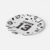 Hockey schwarz und weiß 13. Geburtstag Pappteller (Schrägansicht)