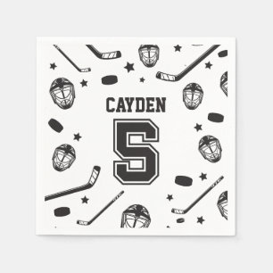 Hockey schwarz und weiß 5. Geburtstag Serviette