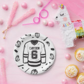 Hockey schwarz und weiß 6. Geburtstag Pappteller (Party)