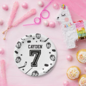 Hockey schwarz und weiß 7. Geburtstag Pappteller (Party)