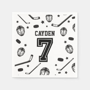 Hockey schwarz und weiß 7. Geburtstag Serviette