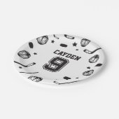 Hockey schwarz und weiß 9. Geburtstag Pappteller (Schrägansicht)