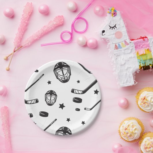 Hockey Schwarz und Weiß Geburtstag Pappteller (Party)