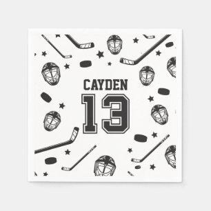 Hockey Schwarz-Weiß 13. Geburtstag Serviette