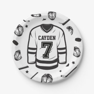 Hockey schwarz-weiß 7. Geburtstag Pappteller