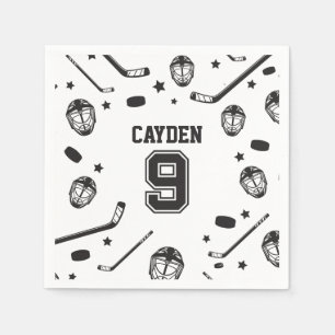 Hockey Schwarz-Weiß 9. Geburtstag Serviette