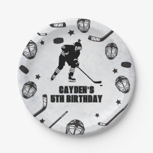 Hockey Schwarz-Weiß-Geburtstag Pappteller