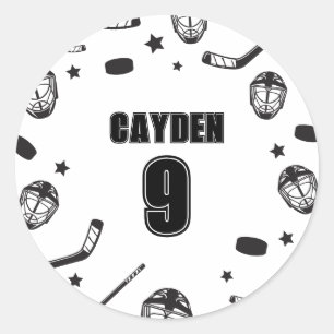 Hockey Schwarz-Weiß-Geburtstag Runder Aufkleber