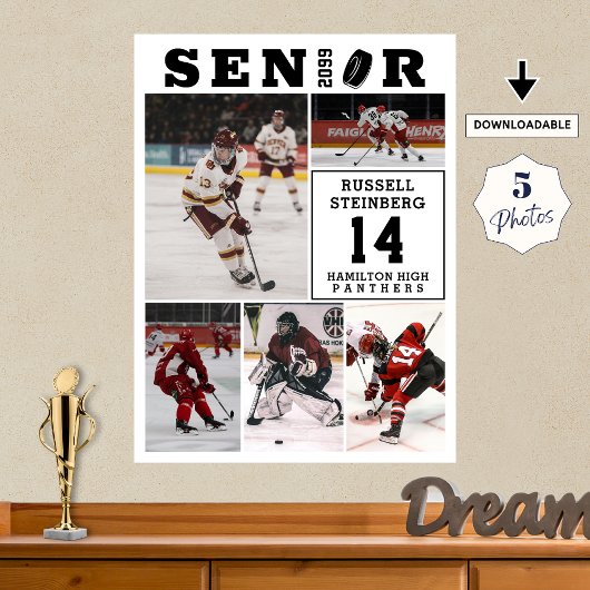 Hockey Senior Night 5 Photo Collage Poster