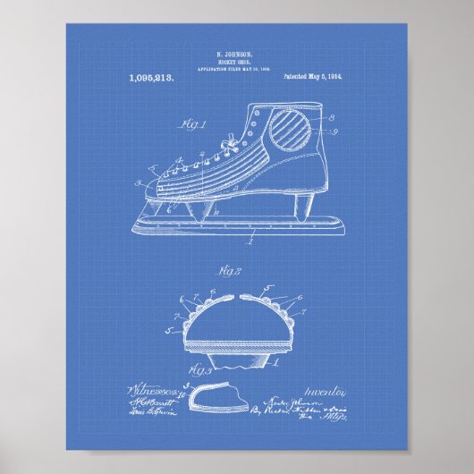 Hockey Shoe 1914 Patentart Blueprint Poster (Vorne)