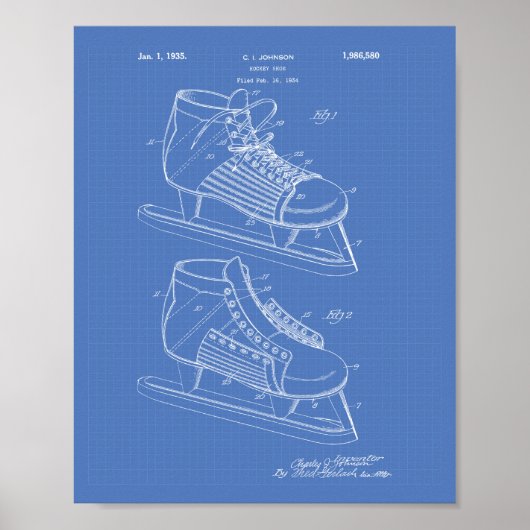 Hockey Shoe 1934 Patentart - Blueprint Poster (Vorne)