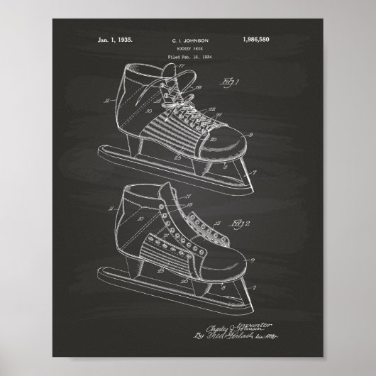 Hockey Shoe 1934 Patentart - Chalkboard Poster (Vorne)