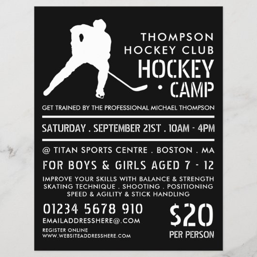 Hockey-Silhouette, Hockey-Camp-Werbung Flyer (Vorne)