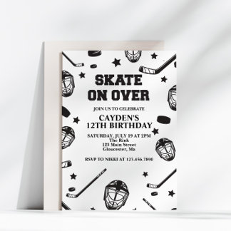 Hockey-Skate über Schwarz und Weiß zum Geburtstag Einladung
