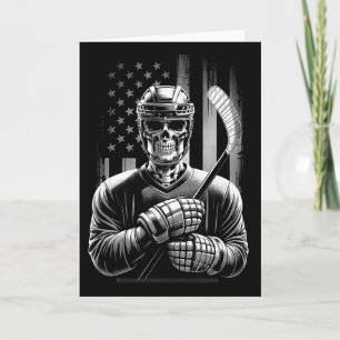 Hockey Skelett Amerikanische USA-Flagge Halloween Karte