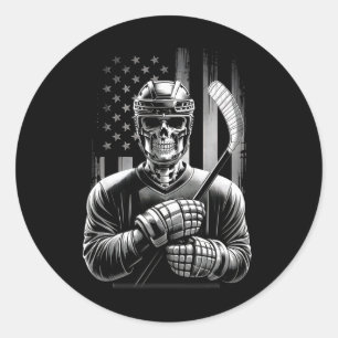 Hockey Skelett Amerikanische USA-Flagge Halloween Runder Aufkleber