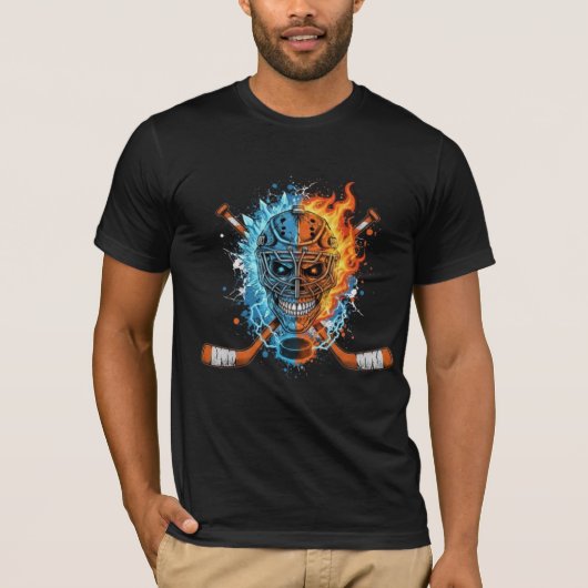 Hockey Skull: Fire and Ice Guardian Graphic T-Shirt (Vorderseite)