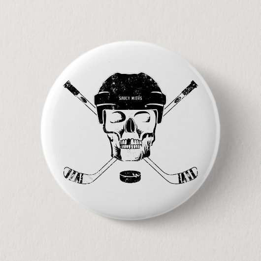 Hockey Skull und Crosssticks Flare Button (Vorderseite)