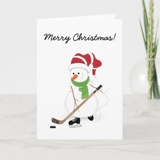 Hockey Snowman Frohe Weihnachtskarte Feiertagskarte (Vorderseite)