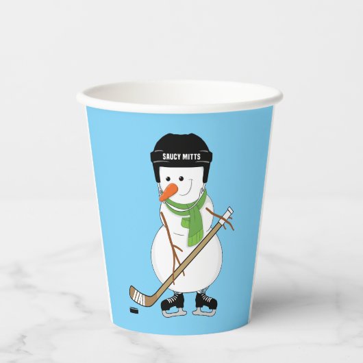 Hockey Snowman Weihnachten Pappbecher (Vorderseite)