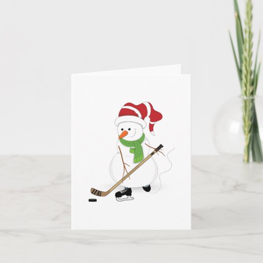 Hockey Snowman Weihnachtskarte Feiertagskarte (Vorderseite)