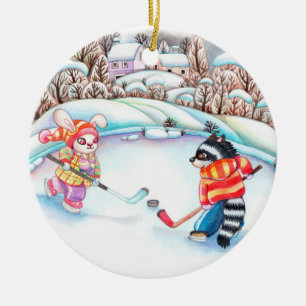 Hockey-Spaß Keramik Ornament