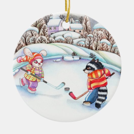 Hockey-Spaß Keramik Ornament (Vorne)