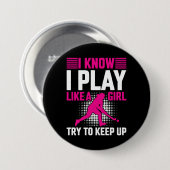 Hockey-Spiel wie ein Mädchen Button (Vorne & Hinten)