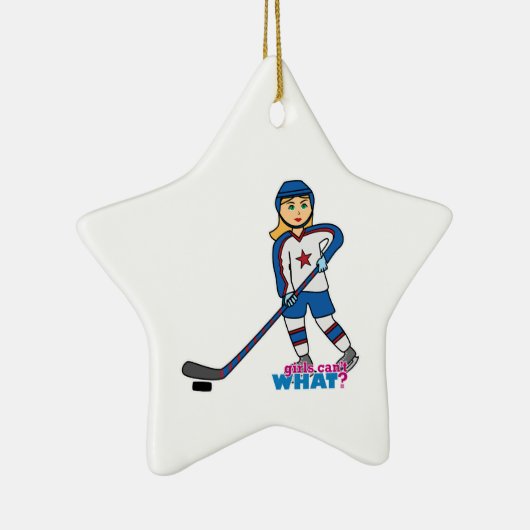 Hockey-Spieler-Girl Keramikornament (Rechts)