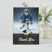 Hockey-Spieler Moderne Foto Abschluss-Klasse Dankeskarte (Stehend Vorderseite)