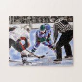 Hockey-Spieler und Referent stellen weg gegenüber Puzzle (Horizontal)