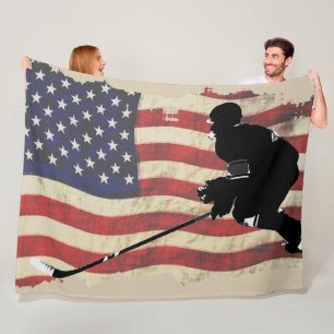 Hockey-Spieler und US-Flagge - Winter-Sport Fleecedecke