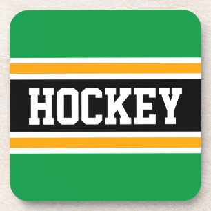 HOCKEY Sporty Bright Green Yellow Black Stripes Getränkeuntersetzer