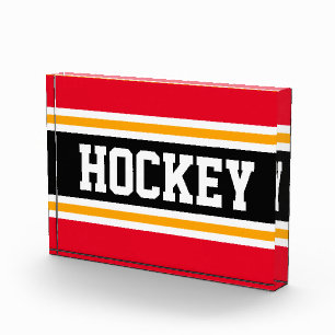HOCKEY Sporty Bright Red Black Yellow Stripes Fotoblock