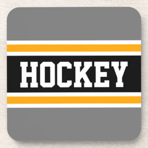 HOCKEY Sporty Graugelbe Schwarz-weiße Streifen Getränkeuntersetzer