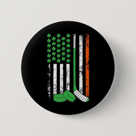 Hockey St Patricks Day American Flag Kleeblatt Iri Button (Vorderseite)