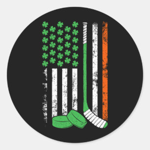 Hockey St. Patrick's Day Amerikanische Flagge Sham Runder Aufkleber