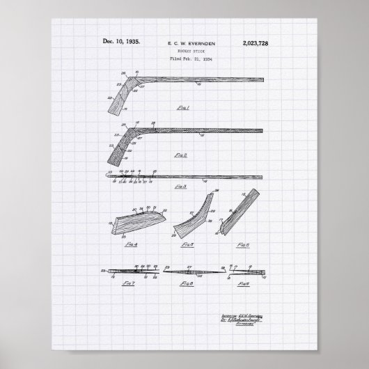 Hockey Stick 1935 Patent Art - Lined Peper Poster (Vorne)