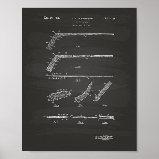 Hockey Stick 1935 Patentart - Chalkboard Poster (Vorne)